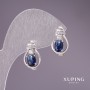 Discount! Xuping Earrings with Blue Stones, 16×10 mm Rhodium-Plated