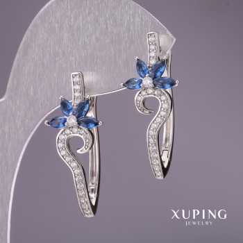 Xuping Earrings with Blue Stones 31x13mm Rhodium