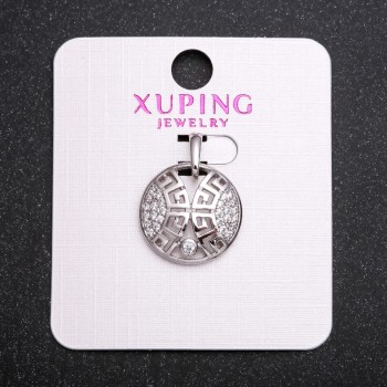 Xuping Pendant with White Crystals, Rhodium-Plated, 17x22mm