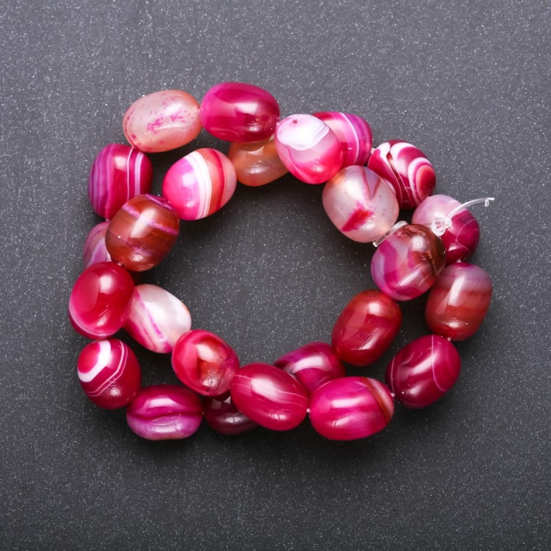 Raspberry Agate Beads on a Thread, 12×17 mm, 38 cm, Longitudinal Hole