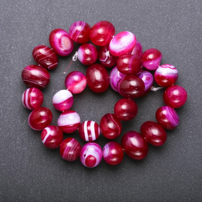 Raspberry Agate Beads on Thread, 17×12 mm, 38 cm, Through Hole