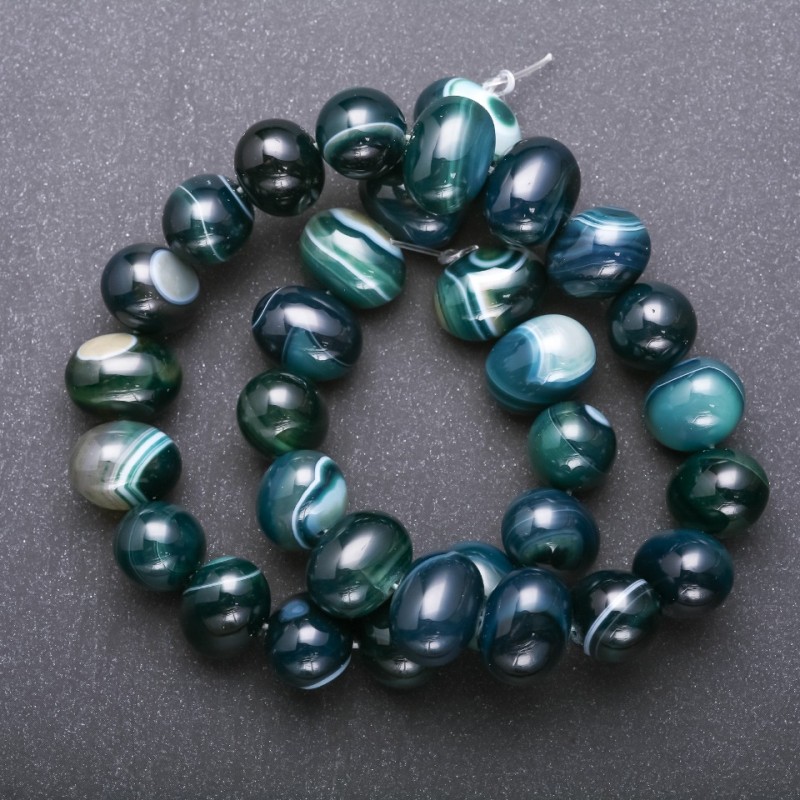 Agate Beads 'Sea Wave' blue-green on thread, 17×12 mm, 38 cm strand, cross hole