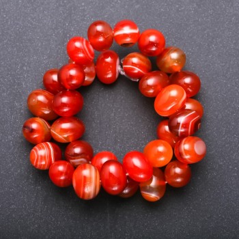 Orange Agate Beads on Cord, 17x12 mm, 38 cm, Transverse Hole