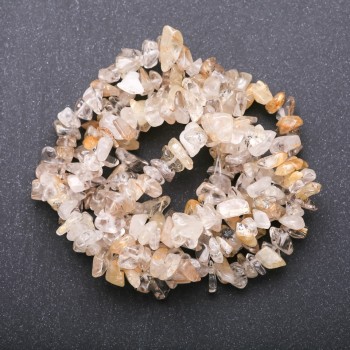 Rutile quartz natural stone beads, golden rutile, crystal chips on thread, diameter 6-9 mm (+-), length 85 cm