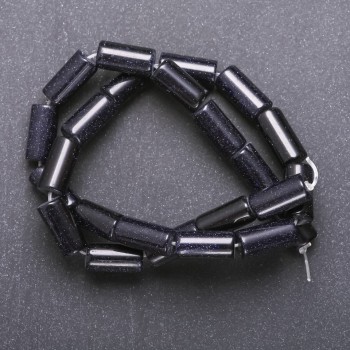 Beads of natural Aventurine Blue Sand Cairo Night, cylinder shape, 8×17mm, 40cm length