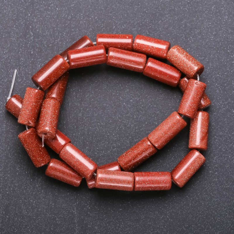 Cylindrical natural aventurine beads 'Golden Sand', on a thread, diameter 8×17 mm, length 40 cm