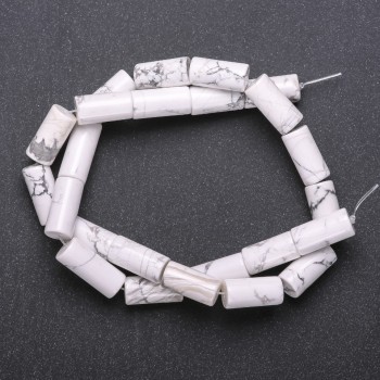 Howlite Beads, Natural Stone, Cylindrical on Thread, 8×17mm, 38cm Length