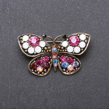Discount! Butterfly Brooch with Multicolored Rhinestones 43×25 mm Yellow Metal