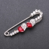 Sale! Brooch pin with red glass crystals 67×18mm in white metal