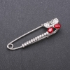 Sale! Brooch pin with red glass crystals 66x15 mm white metal
