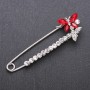 Discount! Red glass crystal brooch pin, 78×24 mm, white metal