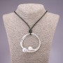 Hi-tech pendant on a long cord, 68 mm diameter, 80 cm length, silver-colored metal