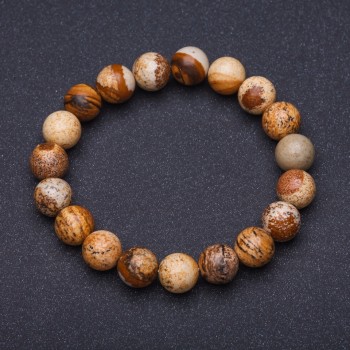 Elastic bracelet with landscape jasper, smooth bead, 8mm+