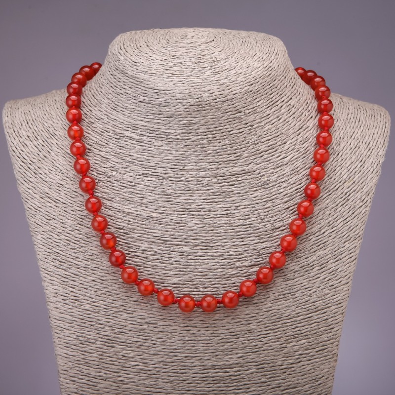 Carnelian Bead Necklace with smooth round beads, 8 mm diameter, 45 cm length