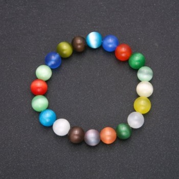 Cat's Eye natural stone bracelet with multicolor smooth beads, 10mm diameter, 18cm length on elastic