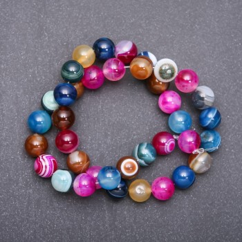 Eyed agate beads, multicolored, 10 mm diameter, 38 cm strand