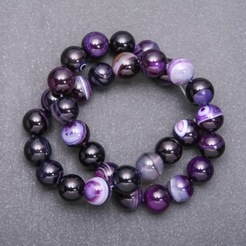 Beads on a thread, natural stone Glazkova Purple Agate, smooth round beads, diameter 12 mm +/- length 38 cm +/-