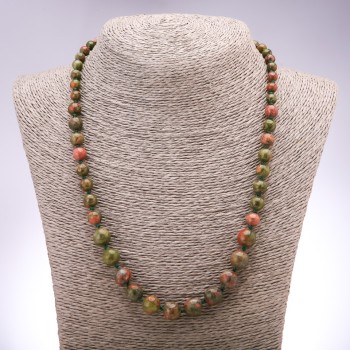 Necklace of heliotrope and unakite, smooth beads increasing in size, diameter 6-10 mm, length 55 cm