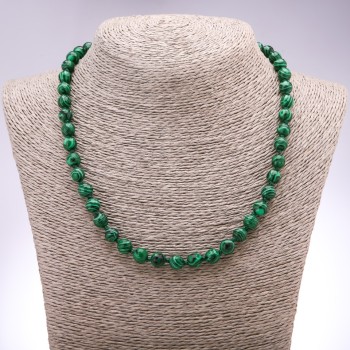 Malachite Necklace with Faceted Bead, 8 mm Diameter, 48 cm Length