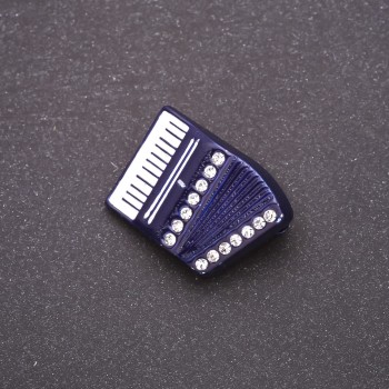 Harmonica Brooch blue enamel with white crystals, 29x20 mm white metal