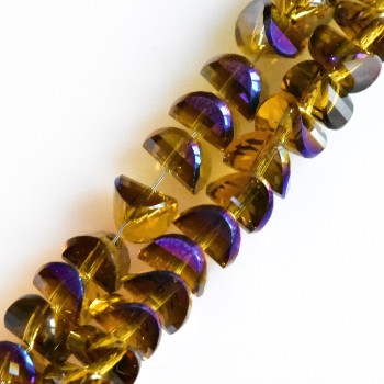 Crystal Beads in Swarovski Style, Dark Yellow with Blue Coating, Diameter 6x4 mm, Thread Length 50 cm