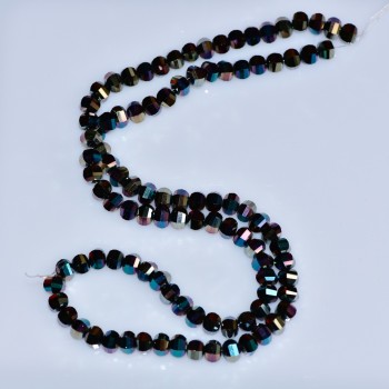 Crystal beads in Swarovski style, black, faceted bead with blue and brown gasoline finish, 5x4 mm diameter, thread length 48 cm