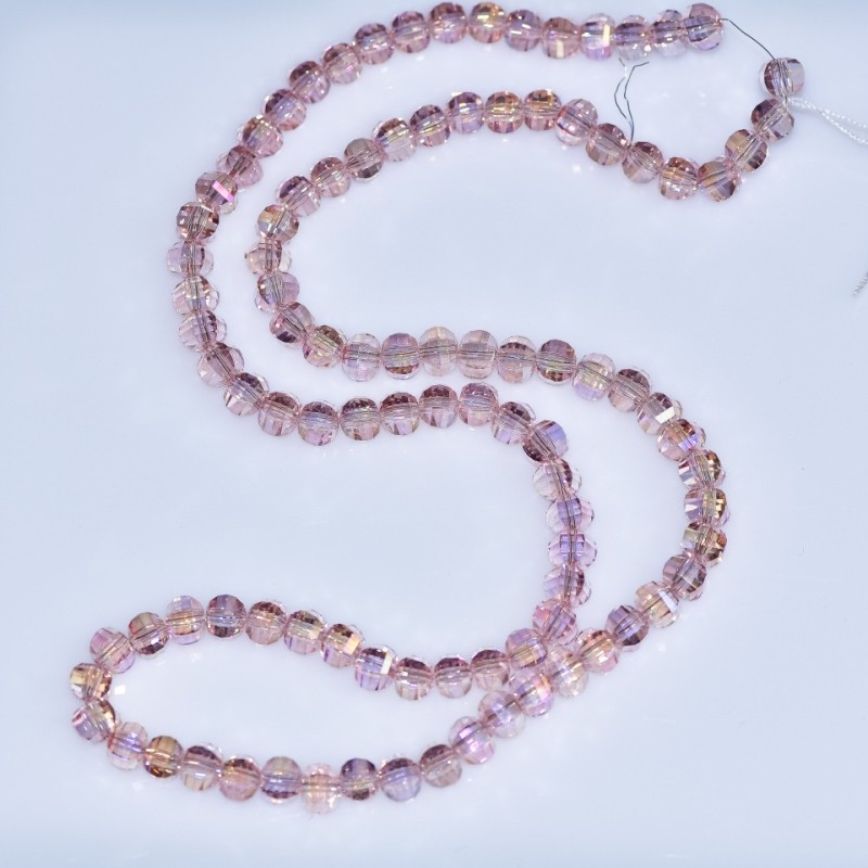Crystal beads Swarovski-style light pink, faceted bead with gasoline finish, 5×4 mm diameter, cord length 48 cm