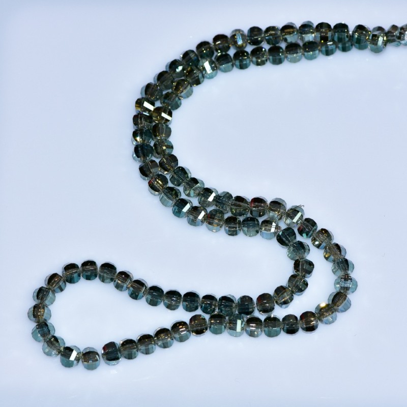 Gray Swarovski-style crystal beads with gasoline finish, 5x4 mm faceted beads, strand length 48 cm