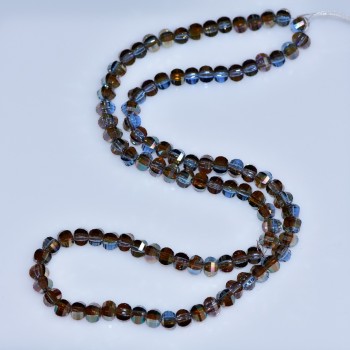 Crystal beads in Swarovski style, blue, faceted ball with gasoline iridescent coating, diameter 5x4 mm, cord length 48 cm