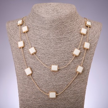 Cascade Necklace with Two Rows of Square Beads, 80 cm, Yellow Metal