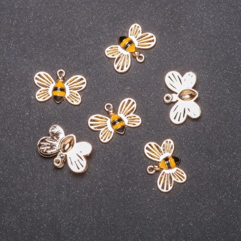 Bee Pendant Findings, diameter 17 mm, length 11 mm, yellow metal, packaging 6 pcs
