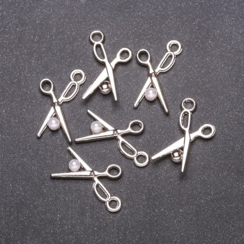 Pendant Findings 'Scissors', 13mm diameter, 23mm length, white metal, packaging 6 pcs