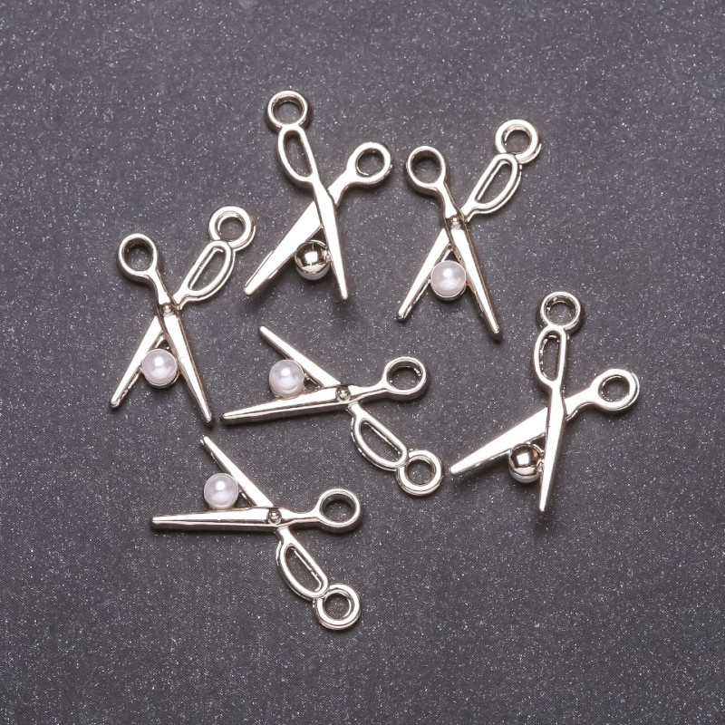 Pendant Findings 'Scissors', 13mm diameter, 23mm length, white metal, packaging 6 pcs