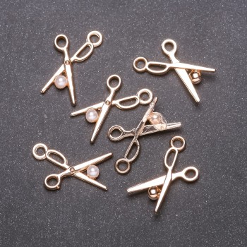 Findings Pendant 'Scissors', 13 mm diameter, 23 mm length, yellow metal, packaging 6 pcs