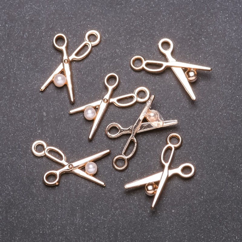 Findings Pendant 'Scissors', 13 mm diameter, 23 mm length, yellow metal, packaging 6 pcs