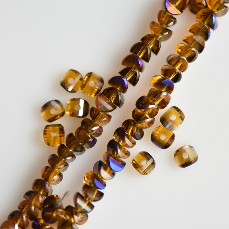 Crystal Beads in Swarovski Style Brown with Purple 'Gasoline' Coating, Diameter 2.5×4 mm, on a 48 cm Thread