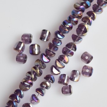 Crystal beads in Swarovski style lilac with golden 'Gasoline' plating, diameter 2.5×4 mm, thread length 48 cm