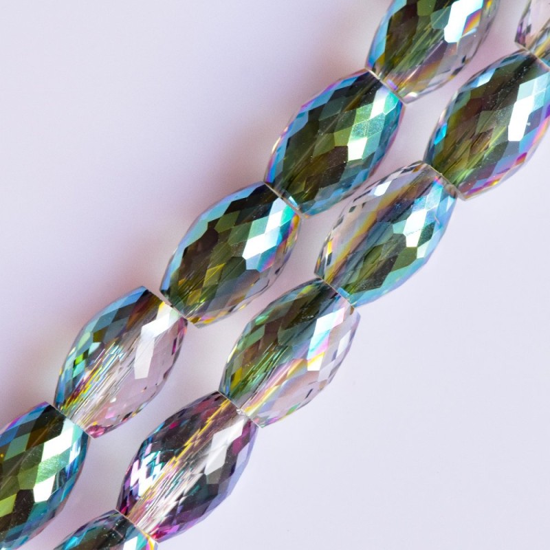 Crystal Faceted Transparent Beads with Iridescent Coating, 8x12 mm Diameter, 70 cm Strand