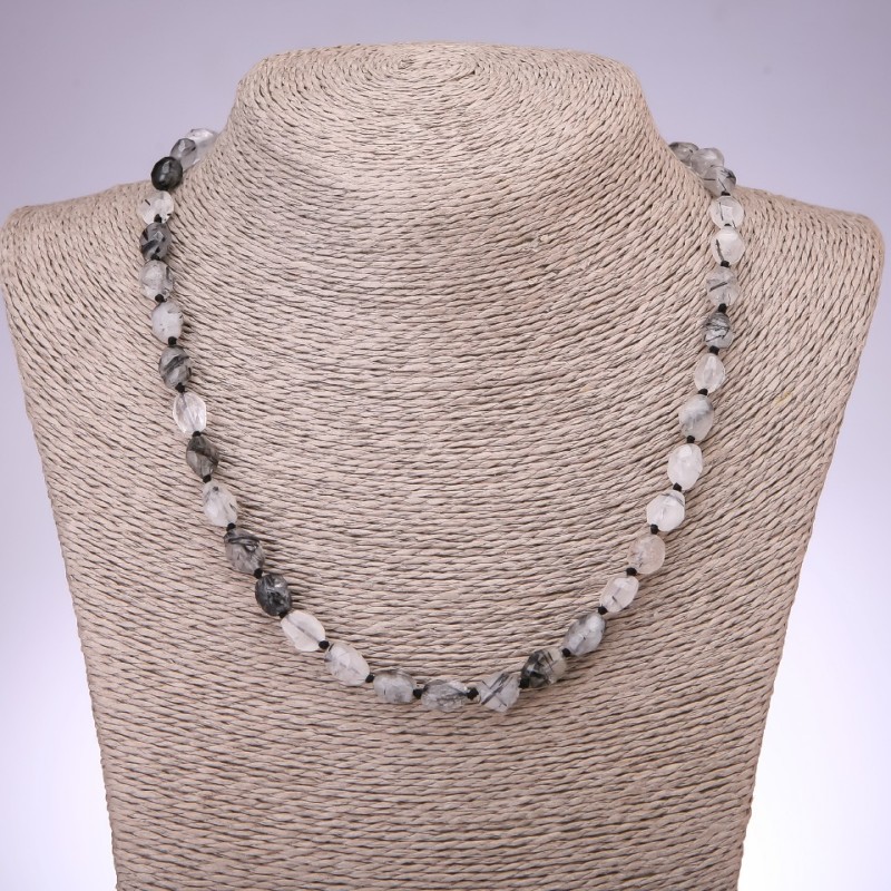Rutilated quartz necklace 'Hairy' with faceted oval beads, 8x10 mm, length 45 cm