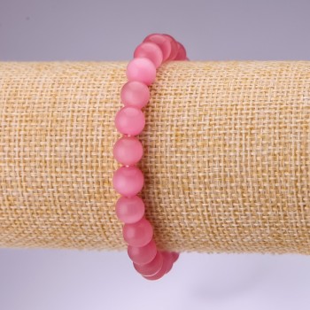 Pink Cat's Eye Bracelet, smooth beads, 8 mm diameter, 18 cm length on elastic