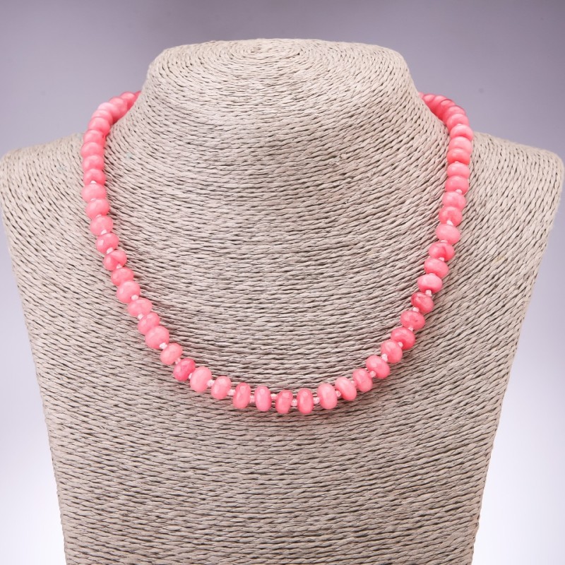 Necklace 'Tourmaline' artificial pink faceted rondelle beads, diameter 8x5 mm, length 45 cm