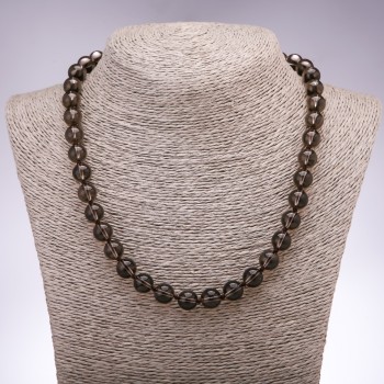 Necklace of natural smoky quartz — smooth bead, 10 mm diameter, 48 cm length