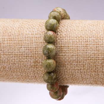 Heliotrope Bracelet with Faceted Bead, 10mm Diameter, 18cm Length on Elastic