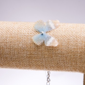 Discount! Butterfly Bracelet-Choker on Invisible Silicone Thread (Organza) Beige-Blue, Diameter 33x27mm, Length 16-20cm