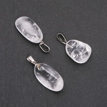 Pendant with natural rock crystal, faceted, assorted sizes 19x24 mm (±)