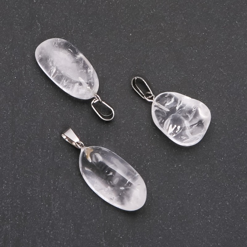 Pendant with natural rock crystal, faceted, assorted sizes 19x24 mm (±)