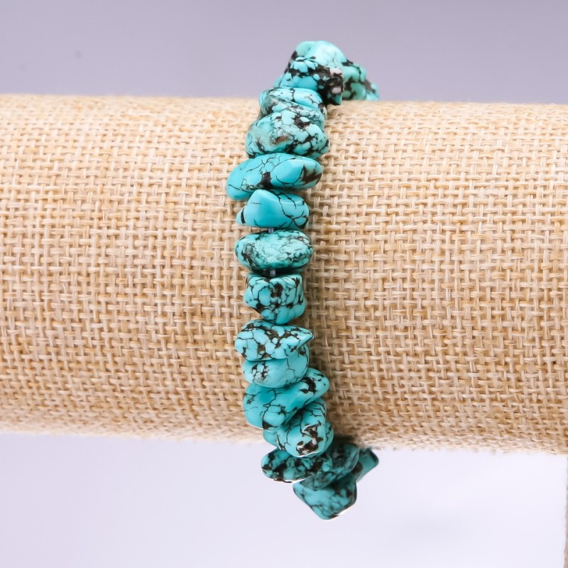 Bracelet 'Turquoise' (artificial howlite) with granulation, diameter 8x10 mm, +/- length 18 cm (stretch)