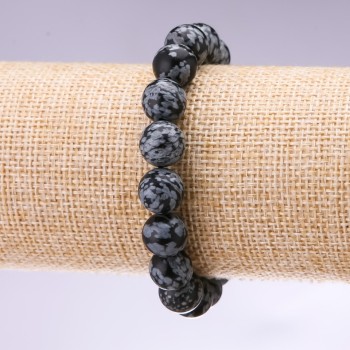 Bracelet of natural Snow Obsidian "Apache Tears", smooth bead, 10 mm diameter, 18 cm length