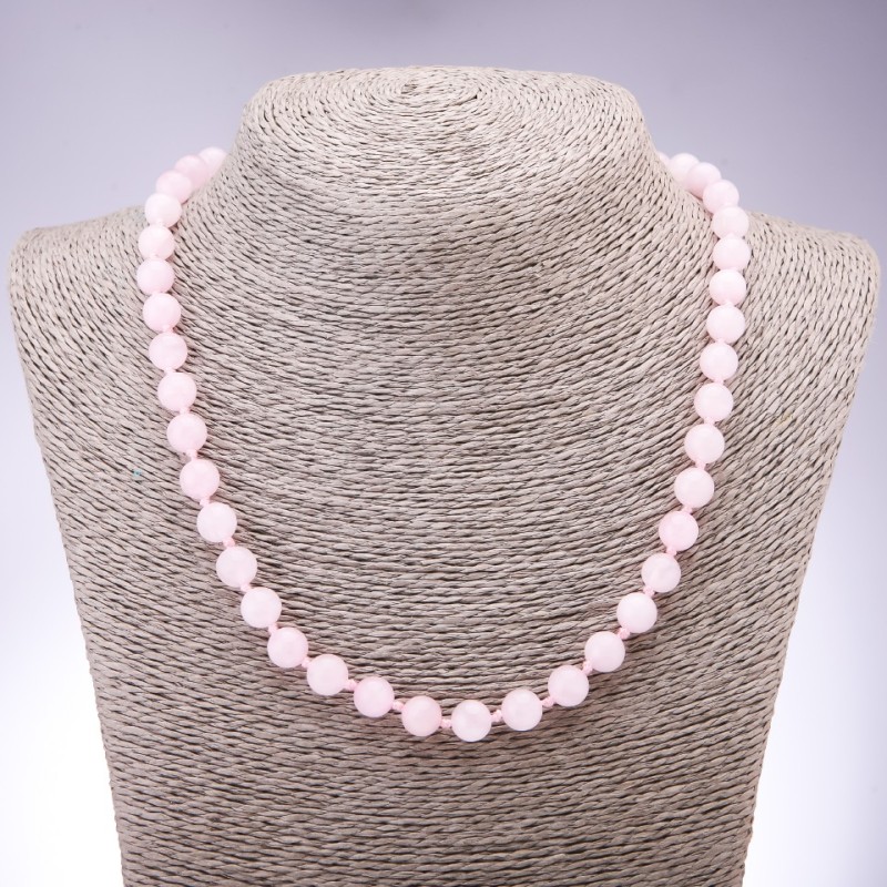 Natural Rose Quartz Necklace with Smooth Beads, 8 mm Diameter, 45 cm Length