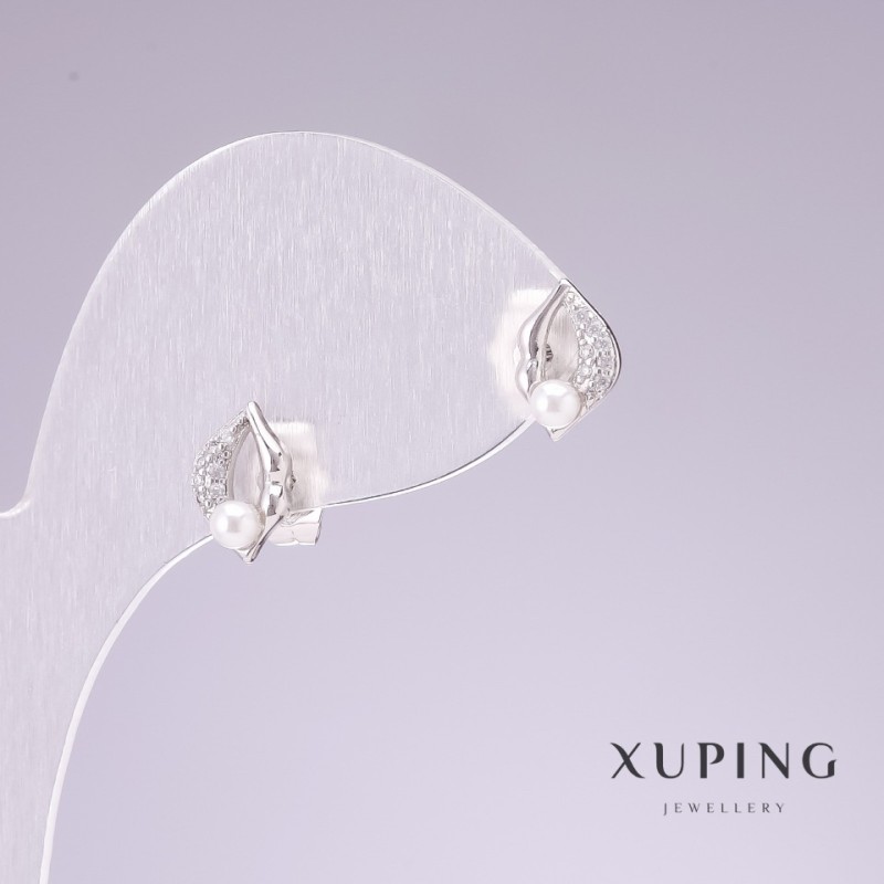 Xuping Rhodium Lips with White Crystals Stud Earrings 7x10mm